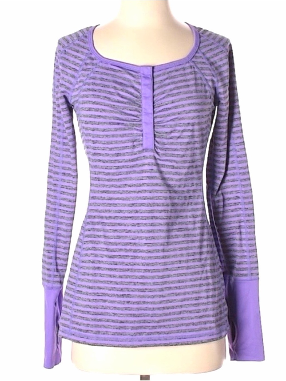 Lululemon Long Sleeve Purple Striped  Run Luxtreme Henley Top